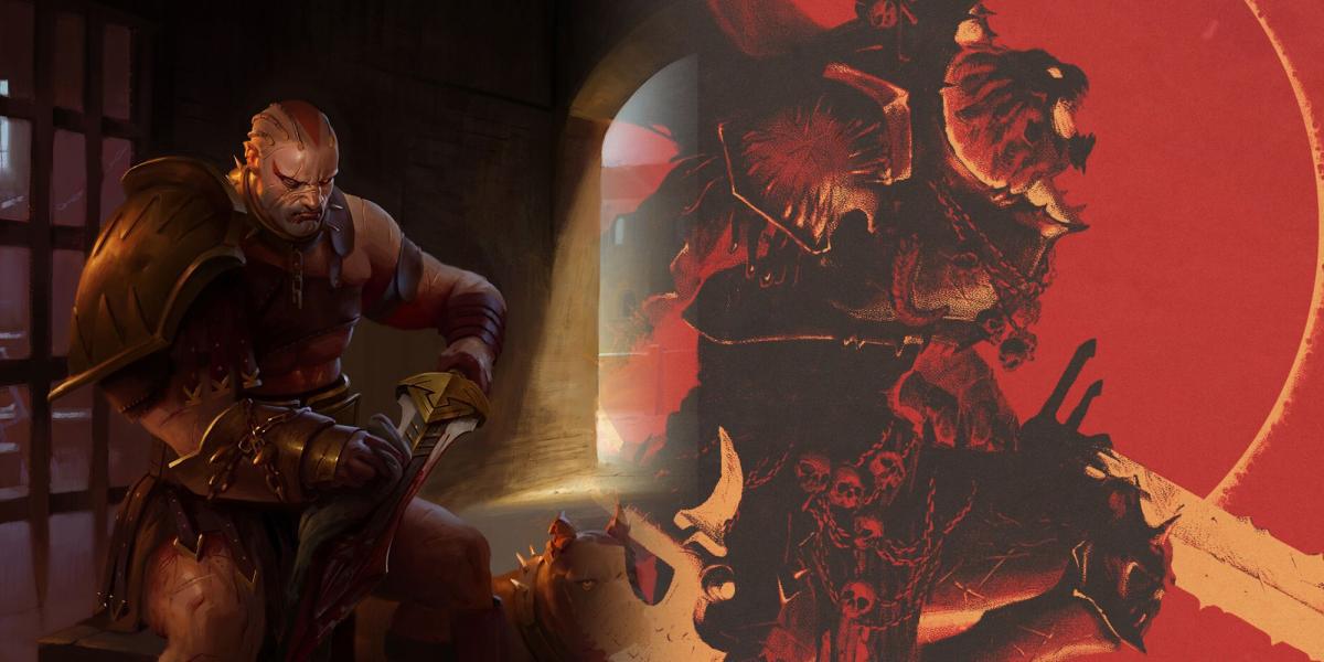 Warhammer 40k - Angron em seu planeta natal como um gladiador e Angron como um príncipe daemon completo de Khorne