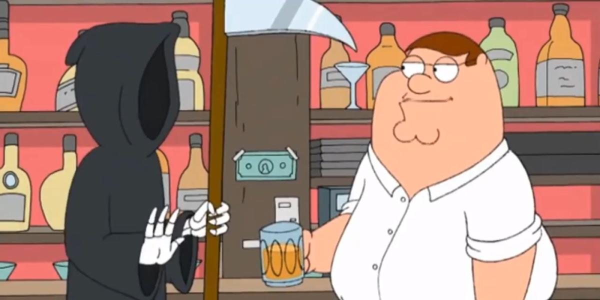 Captura de tela de Family Guy Peter e a morte durante o episódio Meet The Quagmires