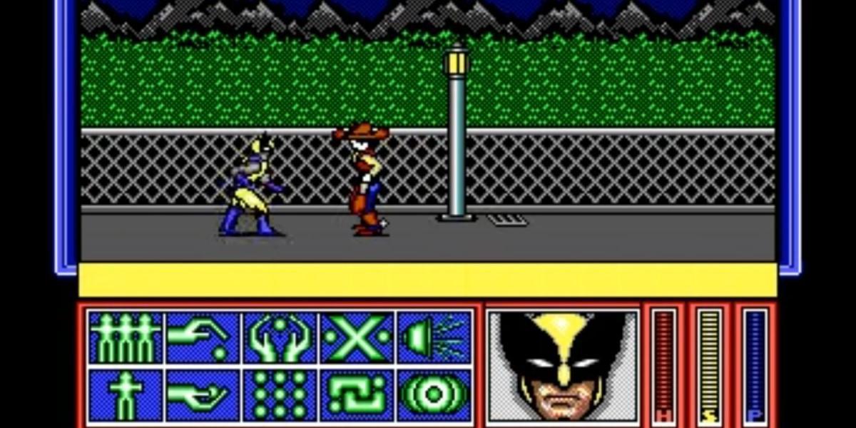 Wolverine prestes a atacar um robô cowboy