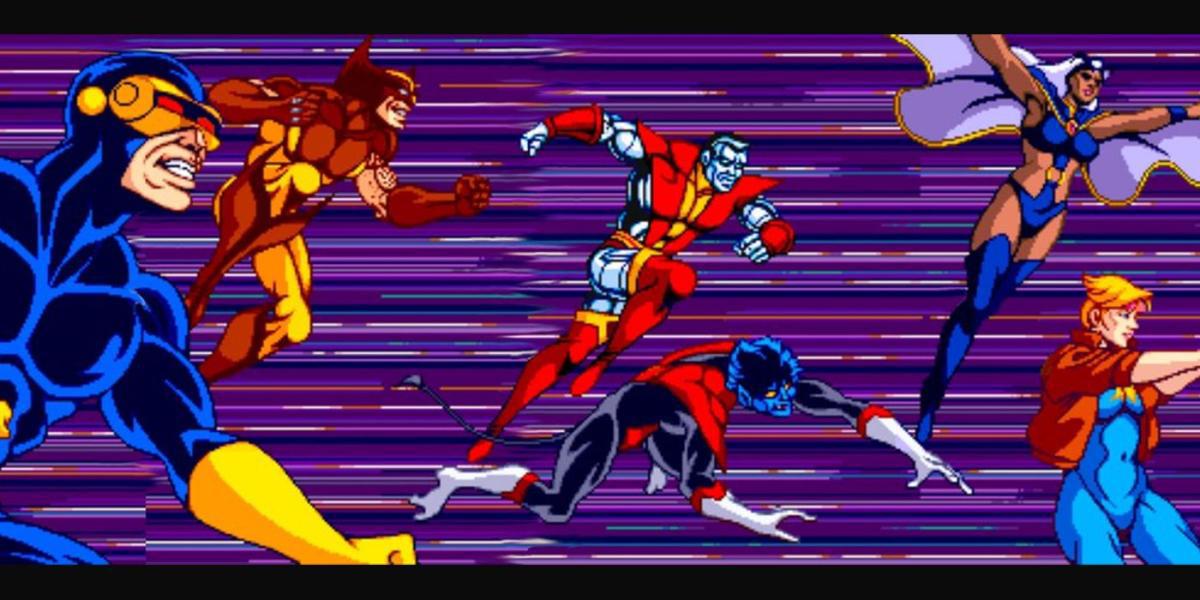 Cyclops, Wolverine, Colossus, Nightcrawler, Storm e Dazzler prontos para a ação