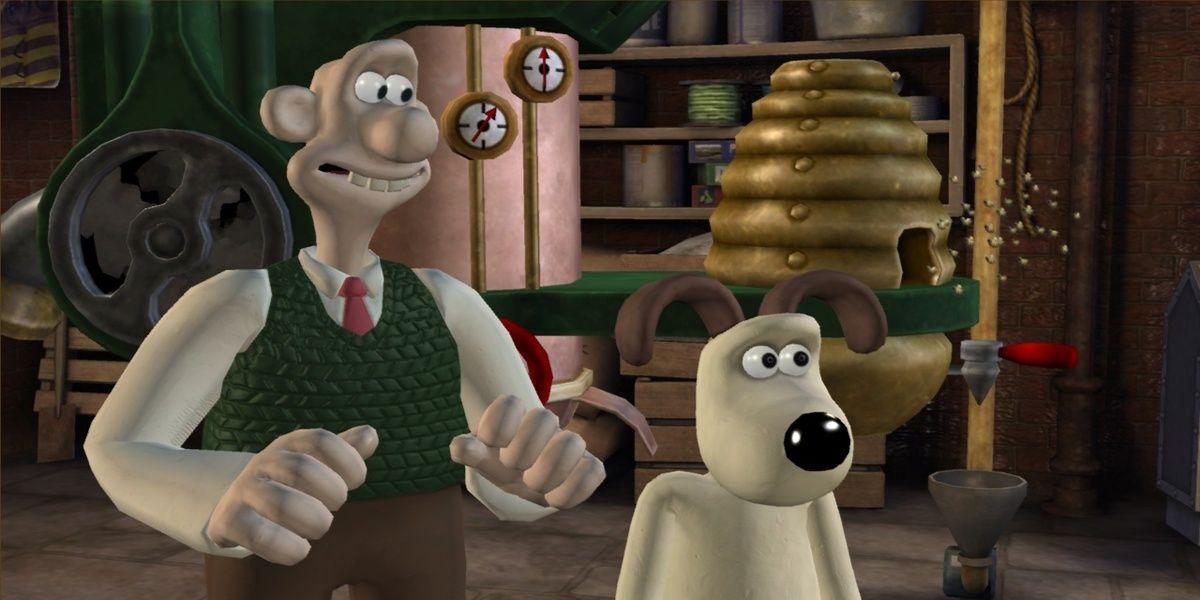 Wallace em pé com Gromit