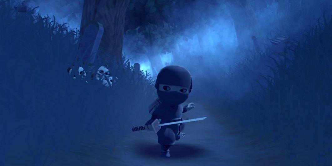 Um ninja na floresta enevoada em Mini Ninjas