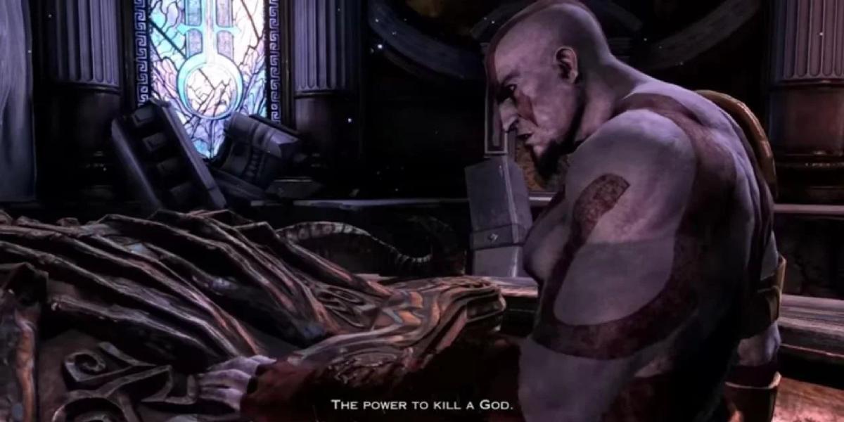 Kratos abrindo a Caixa de Pandora em God of War 3, na esperança de encontrar o poder para matar Deuses,