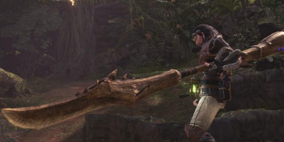 Jogador segurando uma Glaive em Monster Hunter: World