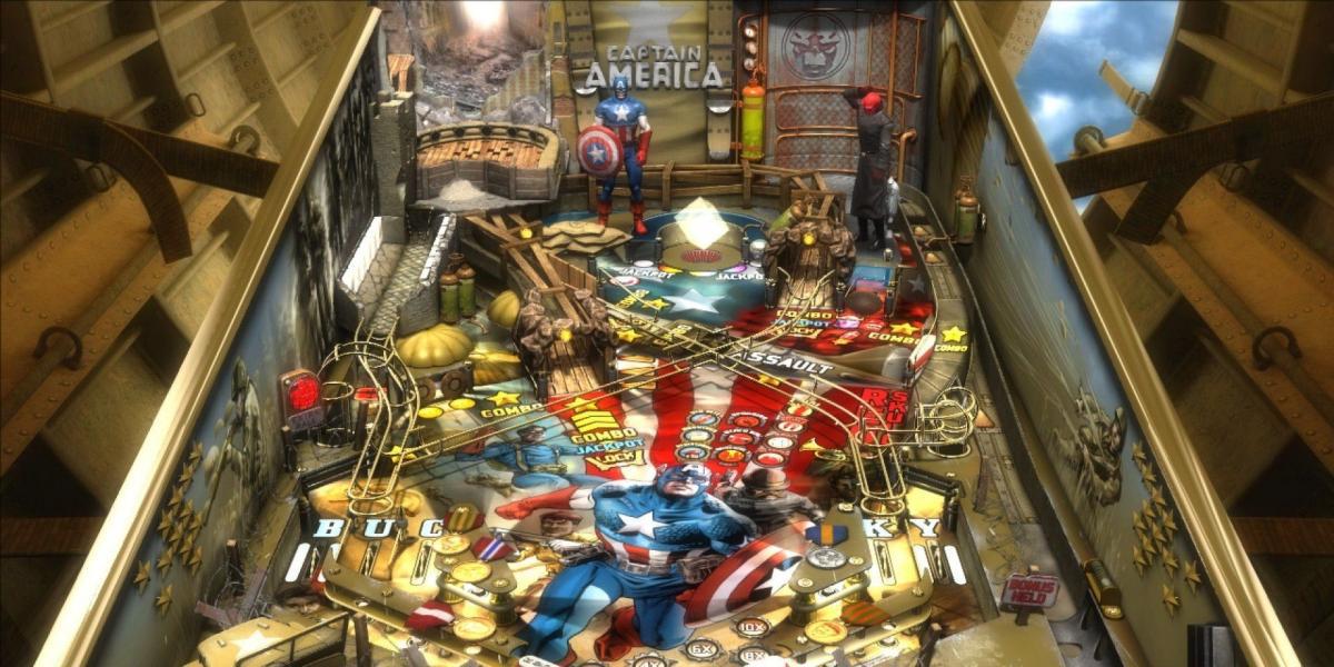 A mesa de pinball do Capitão América em Pinball FX 2
