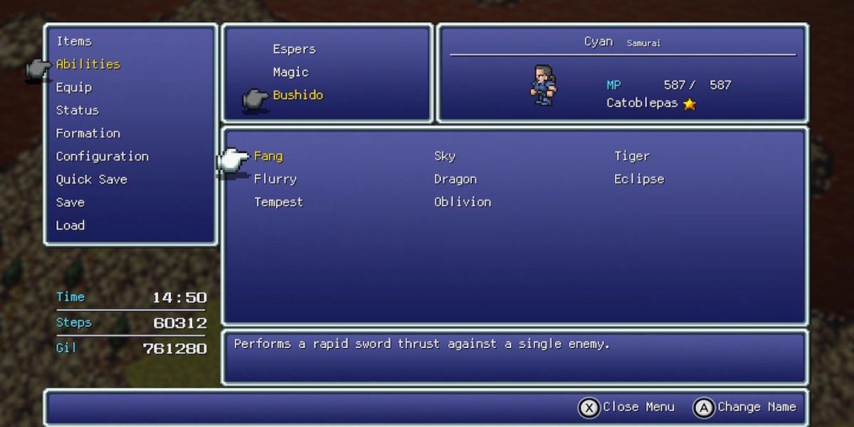 Fang, a habilidade de Cyan em Final Fantasy 6