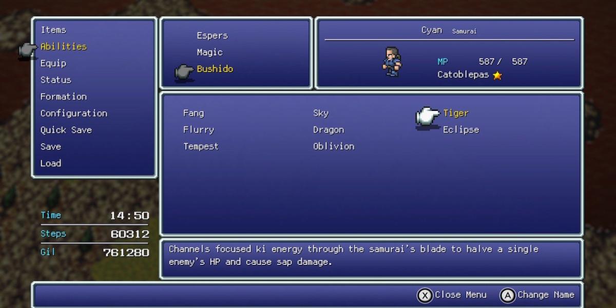 Tiger, a habilidade de Cyan em Final Fantasy 6