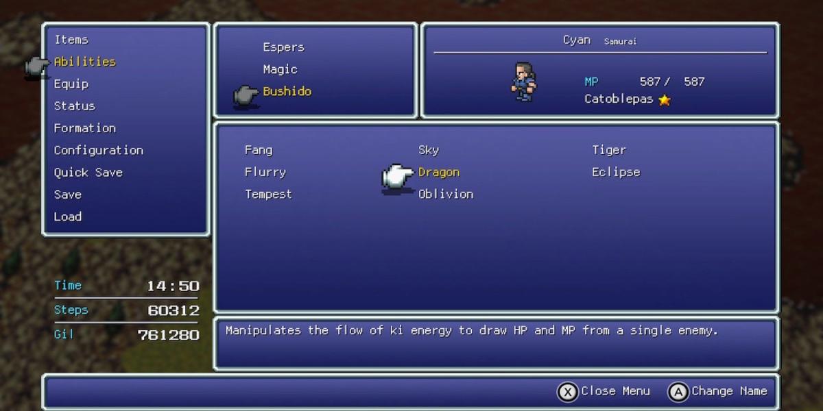 Dragon, a habilidade de Cyan em Final Fantasy 6
