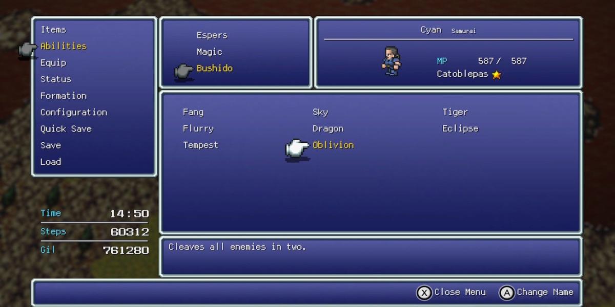 Oblivion, a habilidade de Cyan em Final Fantasy 6