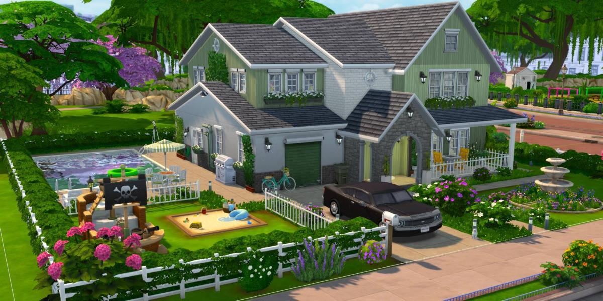 Uma casa grande que tem espaço e acomodação para bebês no The Sims 4