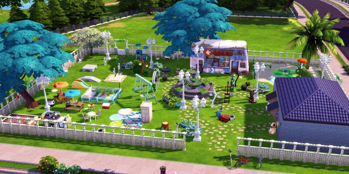 Um grande parque infantil para bebês, crianças pequenas e crianças Sims que tem tudo que um Sim pode desejar