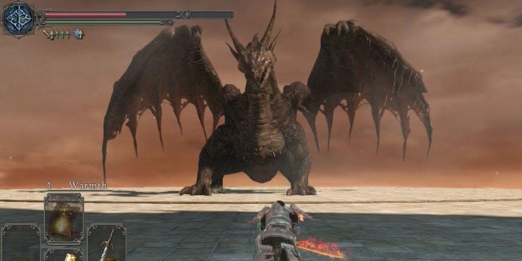 Lutando contra o antigo dragão Dark Souls 2