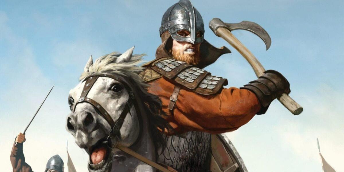 Um bandido de cavalaria brande um machado em Mount & Blade 2 Bannerlord