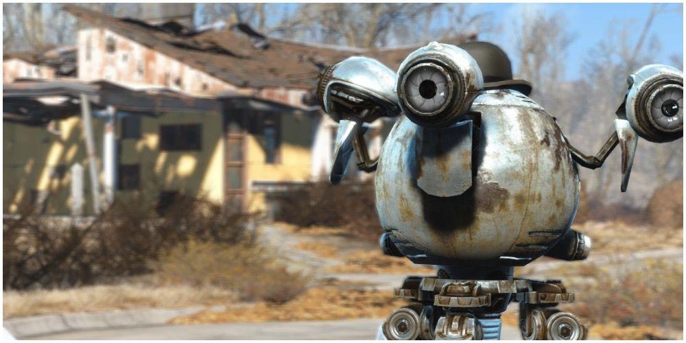 Fallout 4 Codsworth com uma cartola em Sanctuary Hills