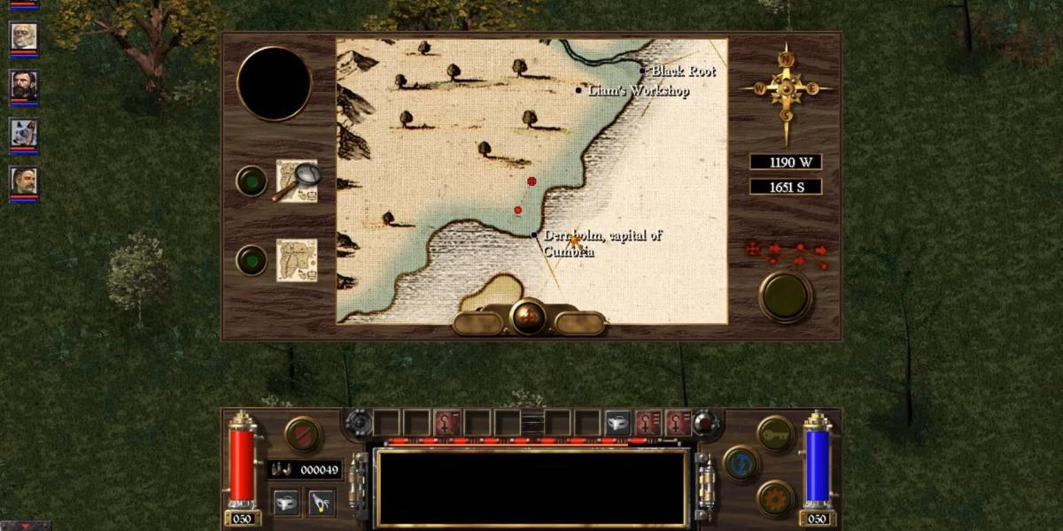 Uma captura de tela do Arcanum mostrando o mapa do mundo superior