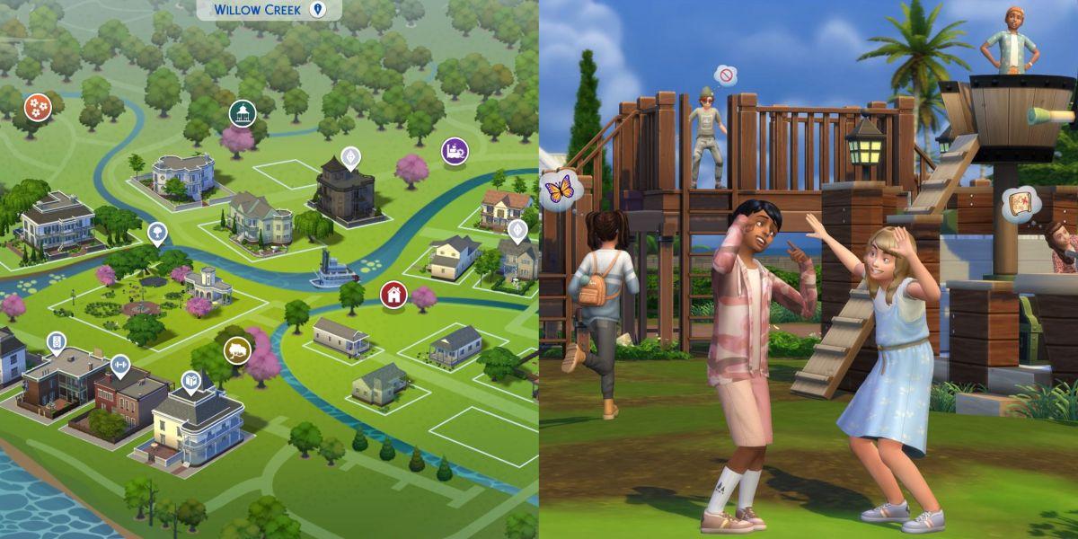 Willow Creek Map e uma imagem promocional para Sims 4