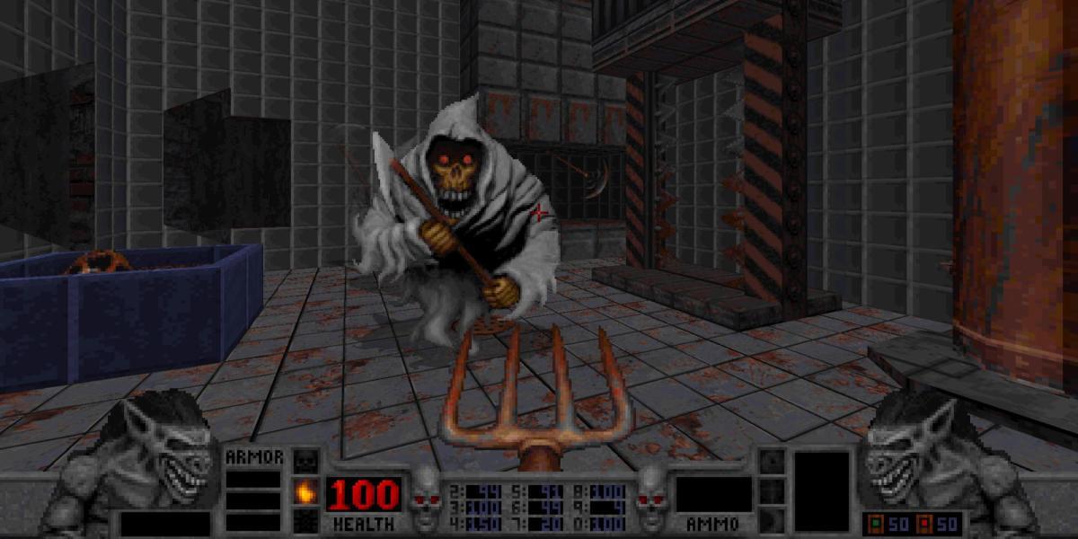 captura de tela esqueleto encapuzado com lança Blood FPS 1997