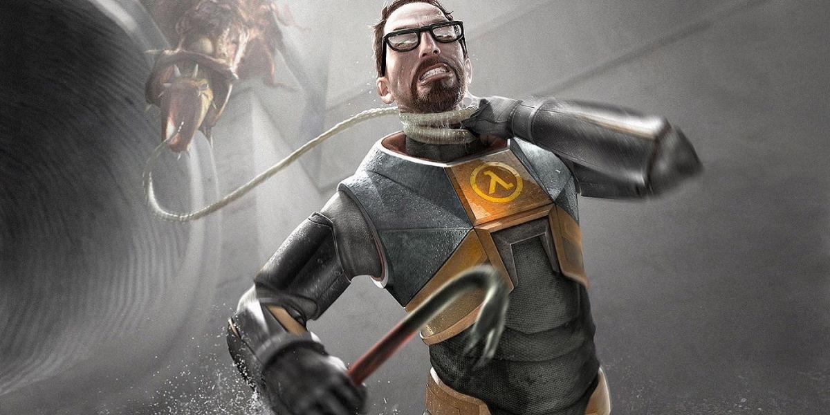 Artowkr de Half-Life 2 mostrando Gordon Freeman sendo sufocado por uma craca.