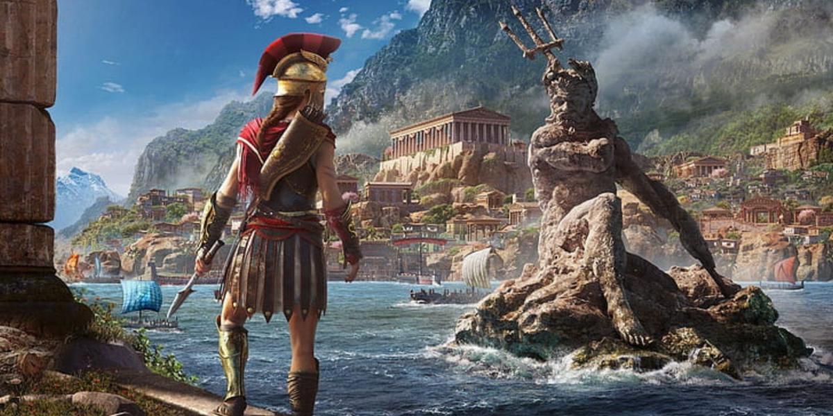 Estátua de Assassin's Creed Odyssey no rio