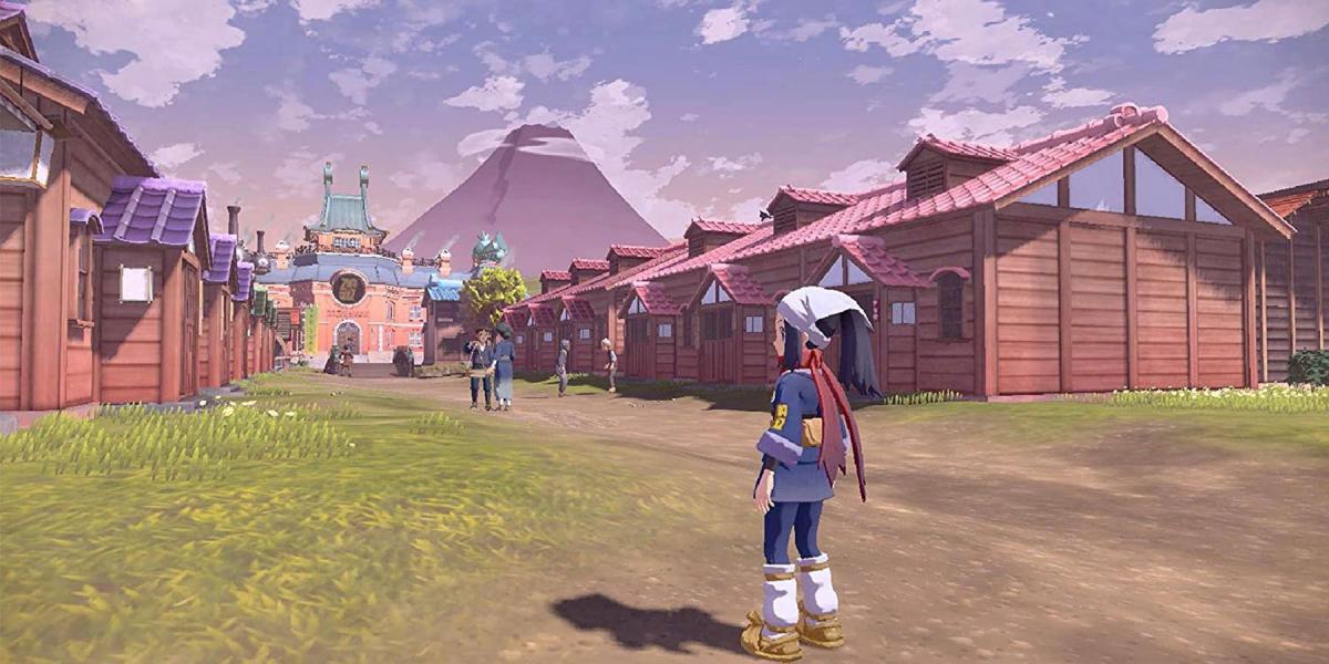 Captura de tela da vila na montanha de Pokemon Legends Arceus