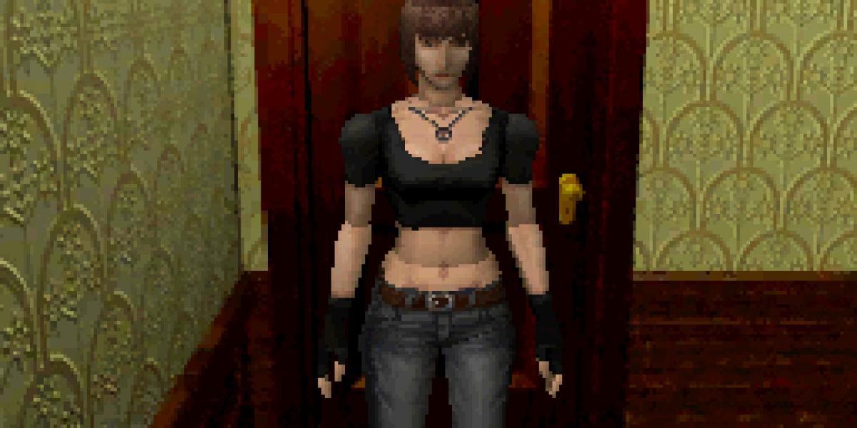 Jill em um de seus looks mais casuais para a versão Saturn do jogo.