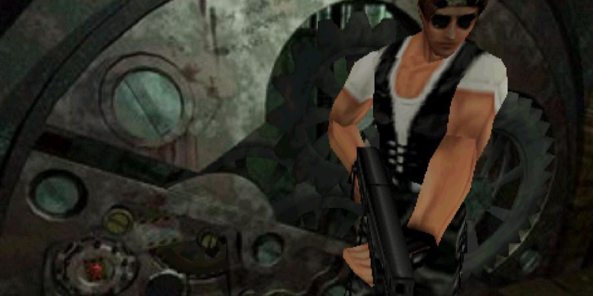 Leon na roupa especial específica para a edição N64 de RE2