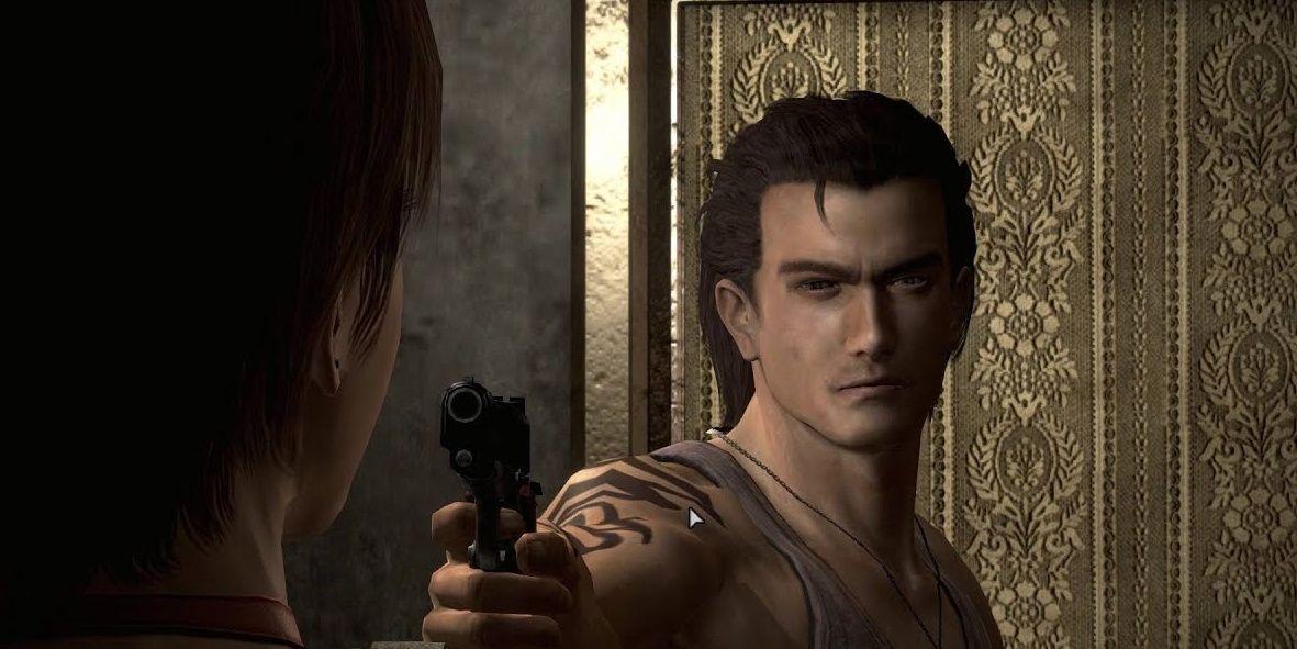 Billy aponta arma para Rebecca em Resident Evil 0