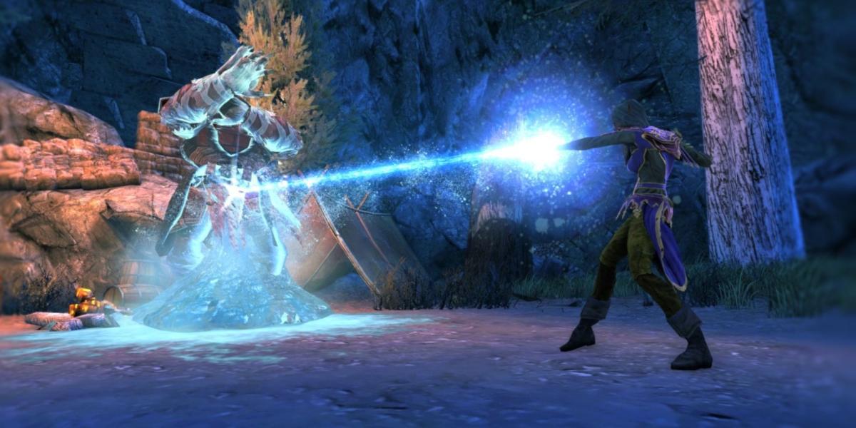 RPGs gratuitos no Steam - Neverwinter - Jogador usando explosão de gelo no inimigo