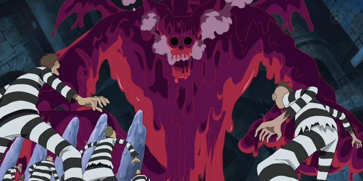 One Piece - Magellan usando seu veneno mortal contra prisioneiros de Impel Down