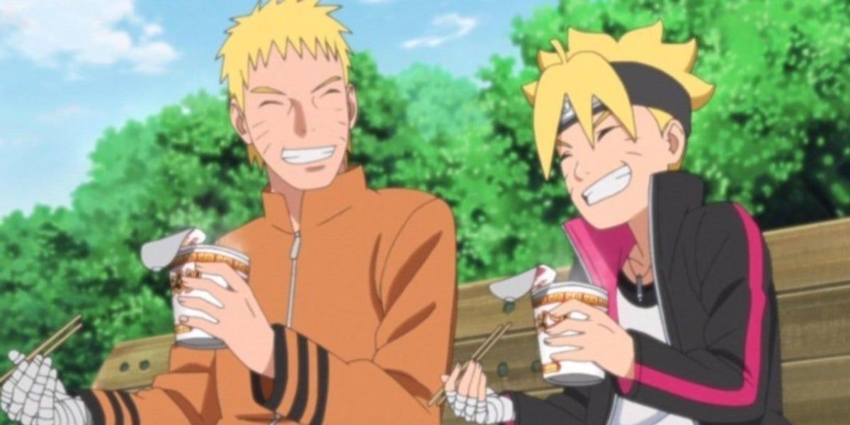 Boruto e Naruto comendo ramen