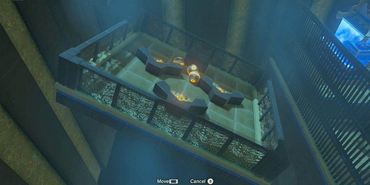 Zelda Breath of the Wild Ze Kasho santuário plataforma basculante com bolas em plataformas