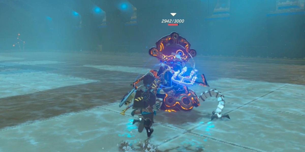 Zelda Breath of the Wild Ruvo Korbah Shrine lutando contra o monstro