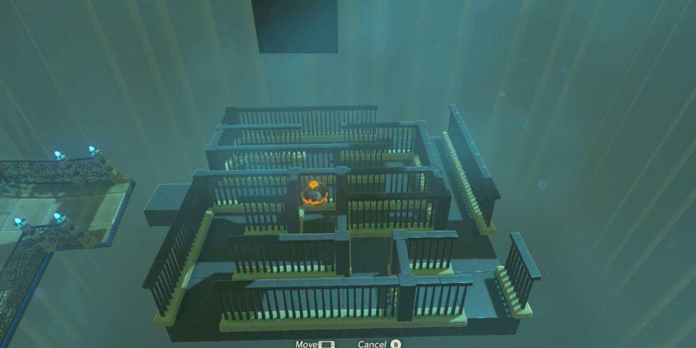 Legend of Zelda: Breath of the Wild plataforma de labirinto inclinável para guiar o orbe no Santuário Myahm Agana