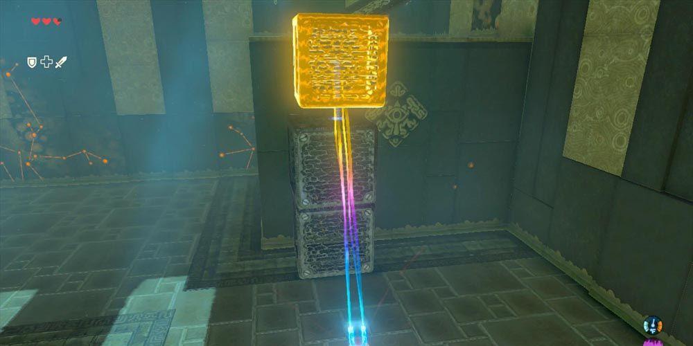 Legend of Zelda: Breath of the Wild Link empilhando blocos com Magnesis no Wahgo Katta Shrine