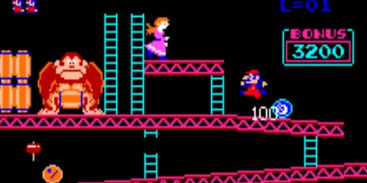 Mario como Jumpman no jogo de arcade Donkey Kong original