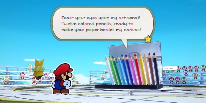 Paper Mario: The Origami King tem chefe lutando contra caixa de lápis colorida