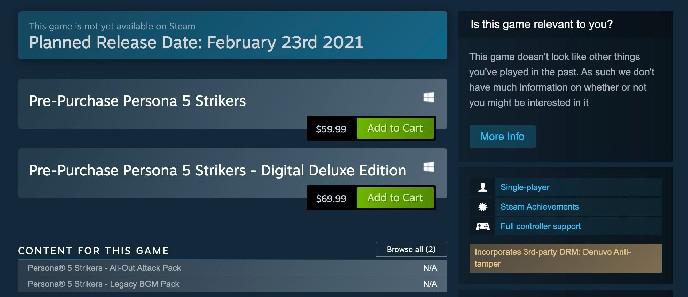 Persona 5 Strikers usarão tecnologia anti-tamper Denuvo