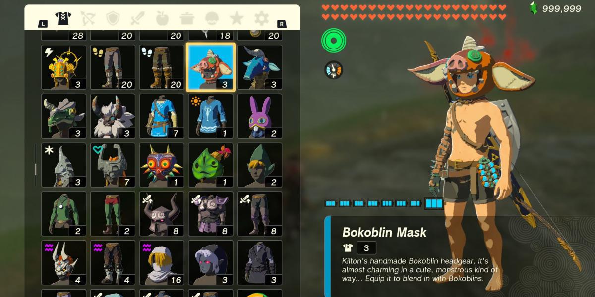 A peça de armadura Bokoblin Mask em The Legend of Zelda: Tears of the Kingdom
