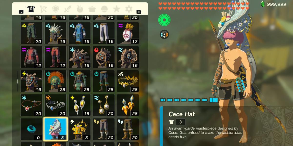 A armadura Cece Hat em The Legend of Zelda: Tears of the Kingdom
