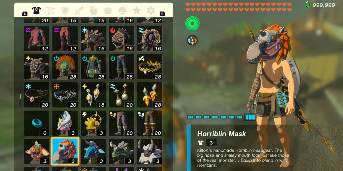 A peça de armadura Horriblin Mask em The Legend of Zelda: Tears of the Kingdom