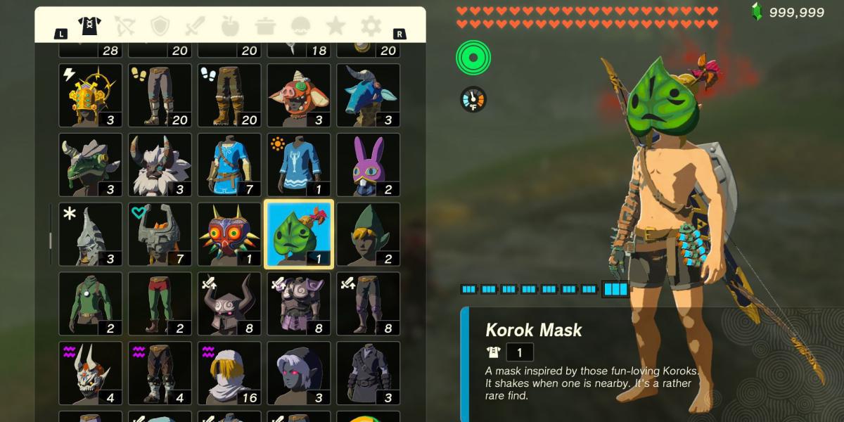 A peça de armadura Korok Mask em The Legend of Zelda: Tears of the Kingdom
