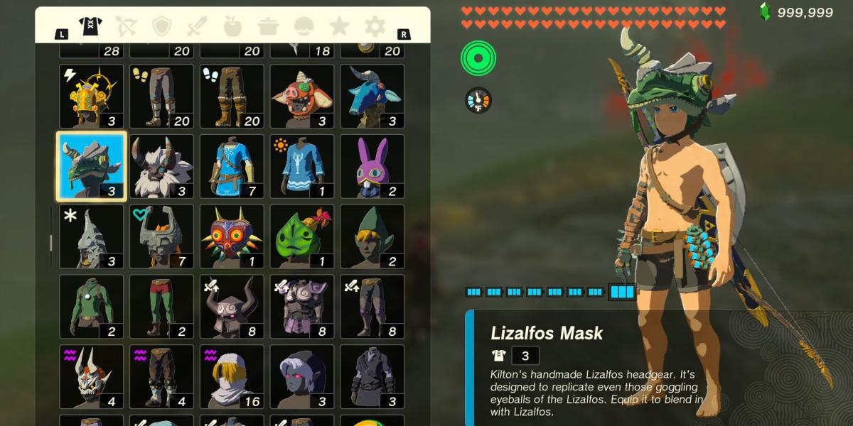 A peça de armadura Máscara de Lizalfos em The Legend of Zelda: Tears of the Kingdom