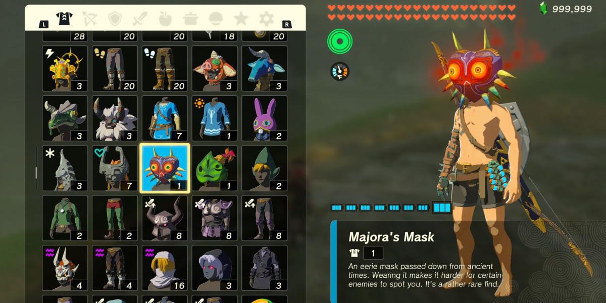 A peça de armadura Majora's Mask em The Legend of Zelda: Tears of the Kingdom