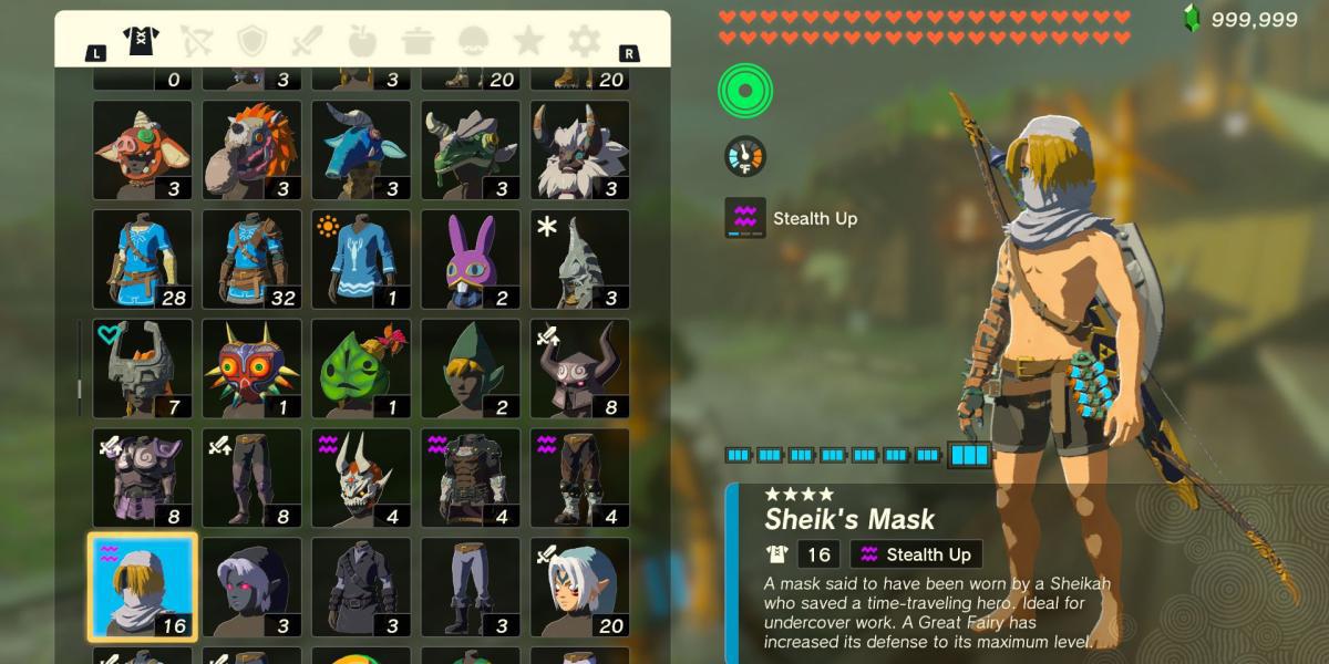 A peça de armadura Sheik's Mask em The Legend of Zelda: Tears of the Kingdom
