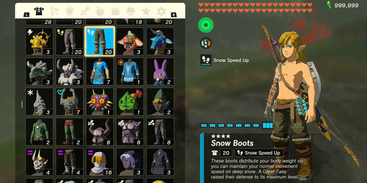 A peça de armadura Snow Boots em The Legend of Zelda: Tears of the Kingdom