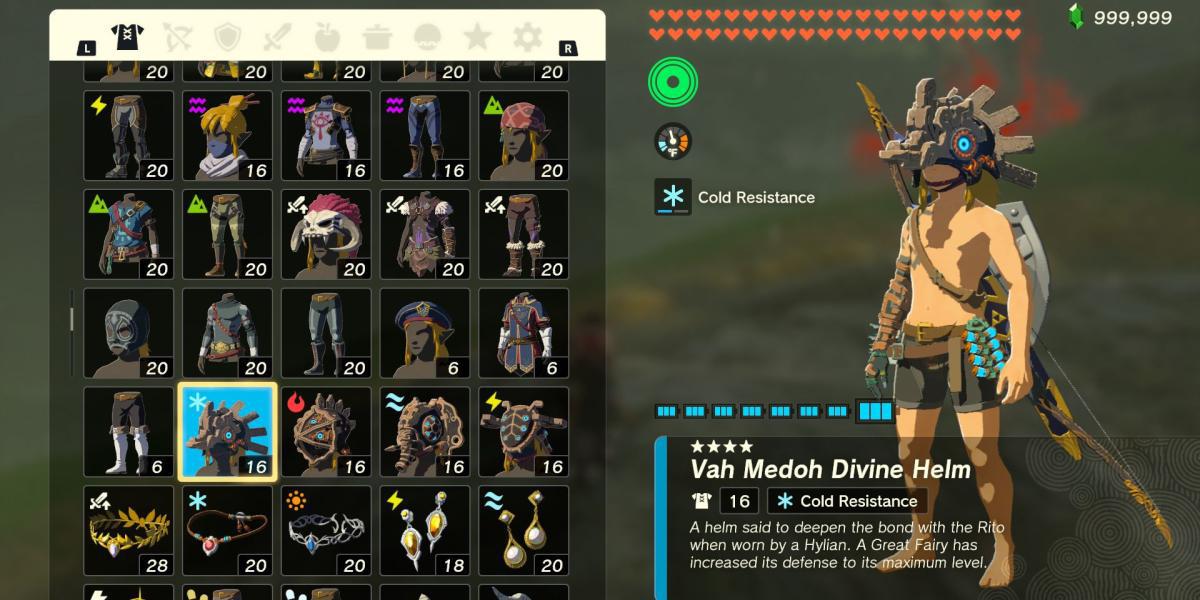 A peça de armadura Vah Medoh Divine Helm em The Legend of Zelda: Tears of the Kingdom