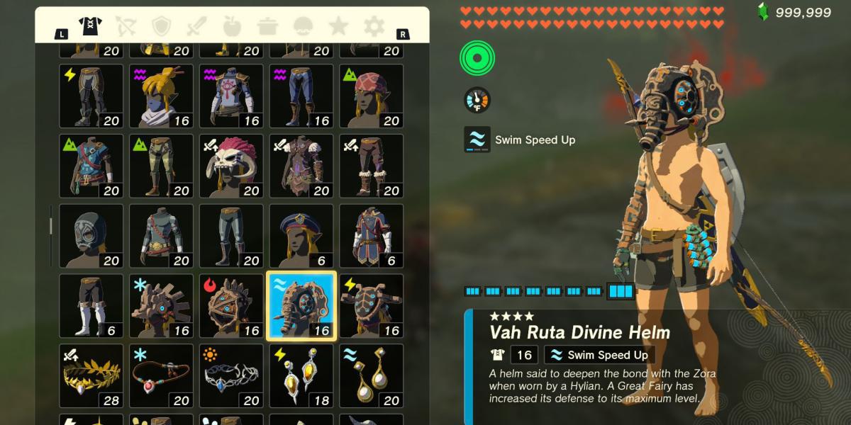 A peça de armadura Vah Ruta Divine Helm em The Legend of Zelda: Tears of the Kingdom