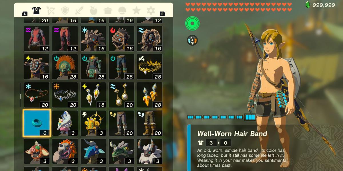 A peça de armadura Well-Worn Hair Band em The Legend of Zelda: Tears of the Kingdom