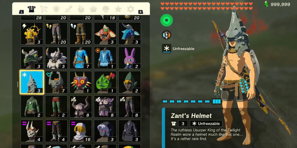 A peça de armadura do capacete de Zant em The Legend of Zelda: Tears of the Kingdom