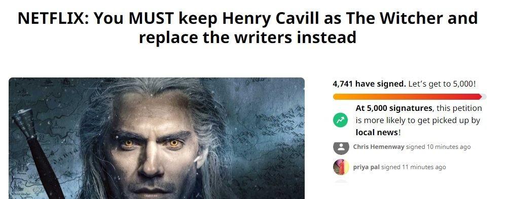 Petição para manter Henry Cavill como Geralt em The Witcher está explodindo